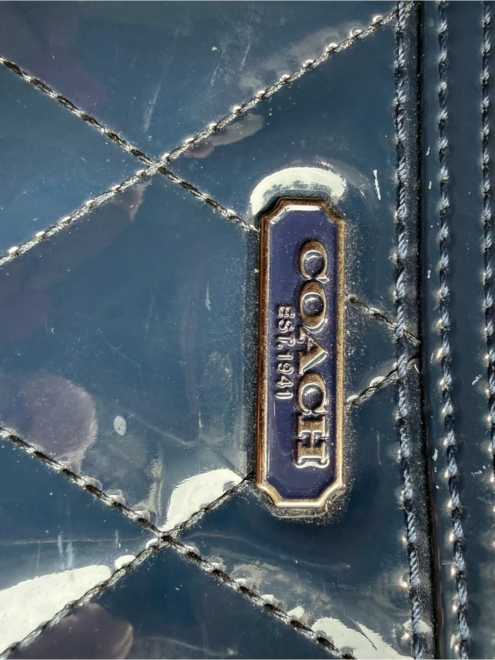 Coach Poppy Navy Quilted Patent Wristlet with Strap